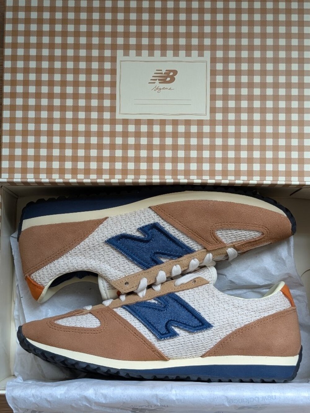 Sezane Beige Brown Navy White Retro Runner Sneakers